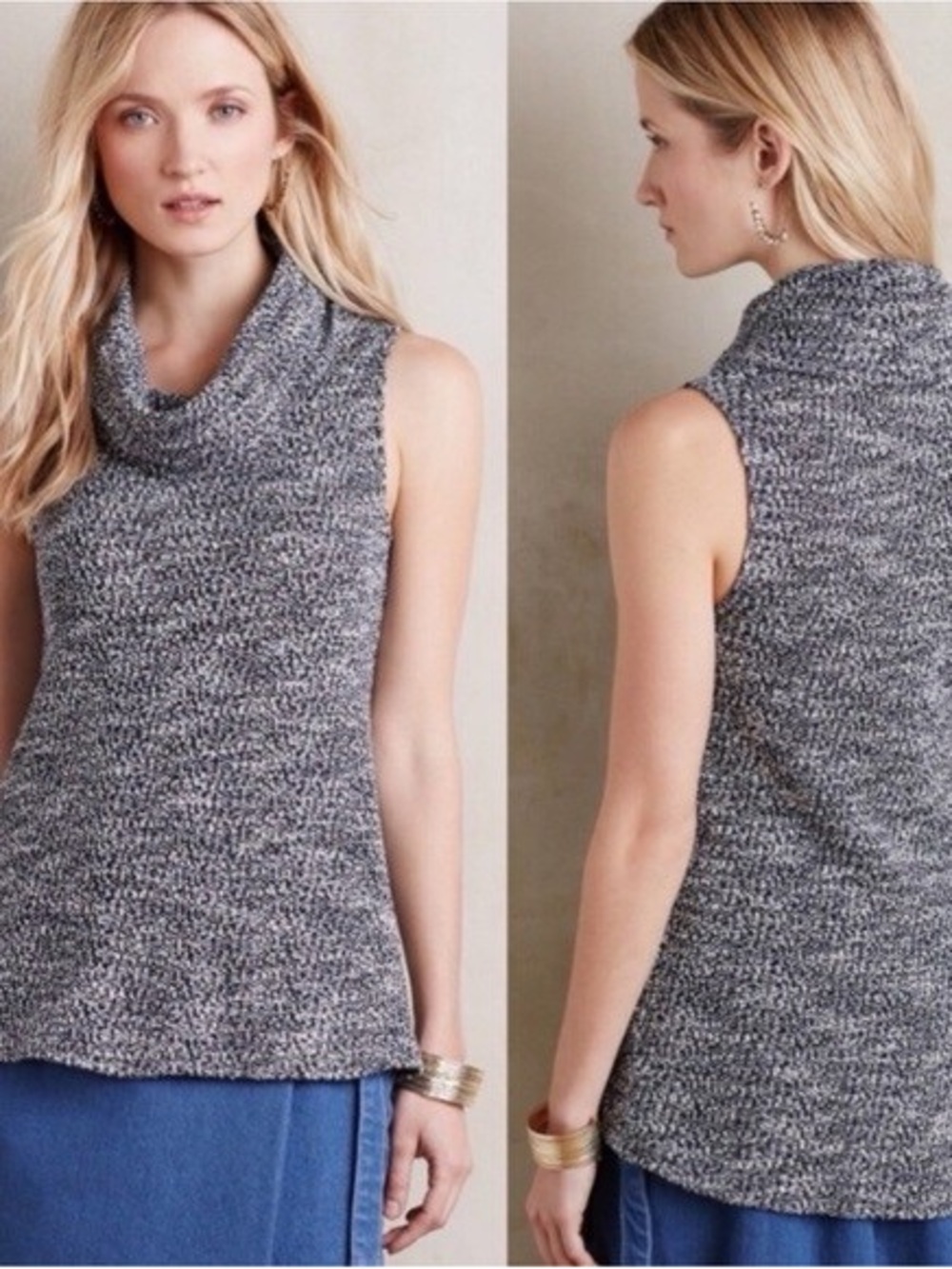 💙DOLAN LEFT COAST | Marled Grey Cowl Neck Sleeveless Sweater Size M
